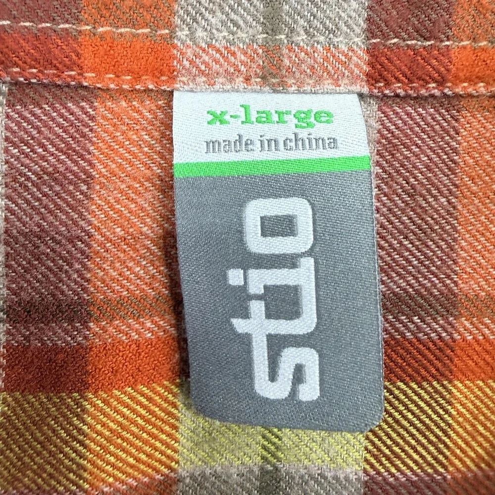 Stio Shirt Mens XL Orange Plaid Flannel Button Up Long Sleeve Outdoor Casual